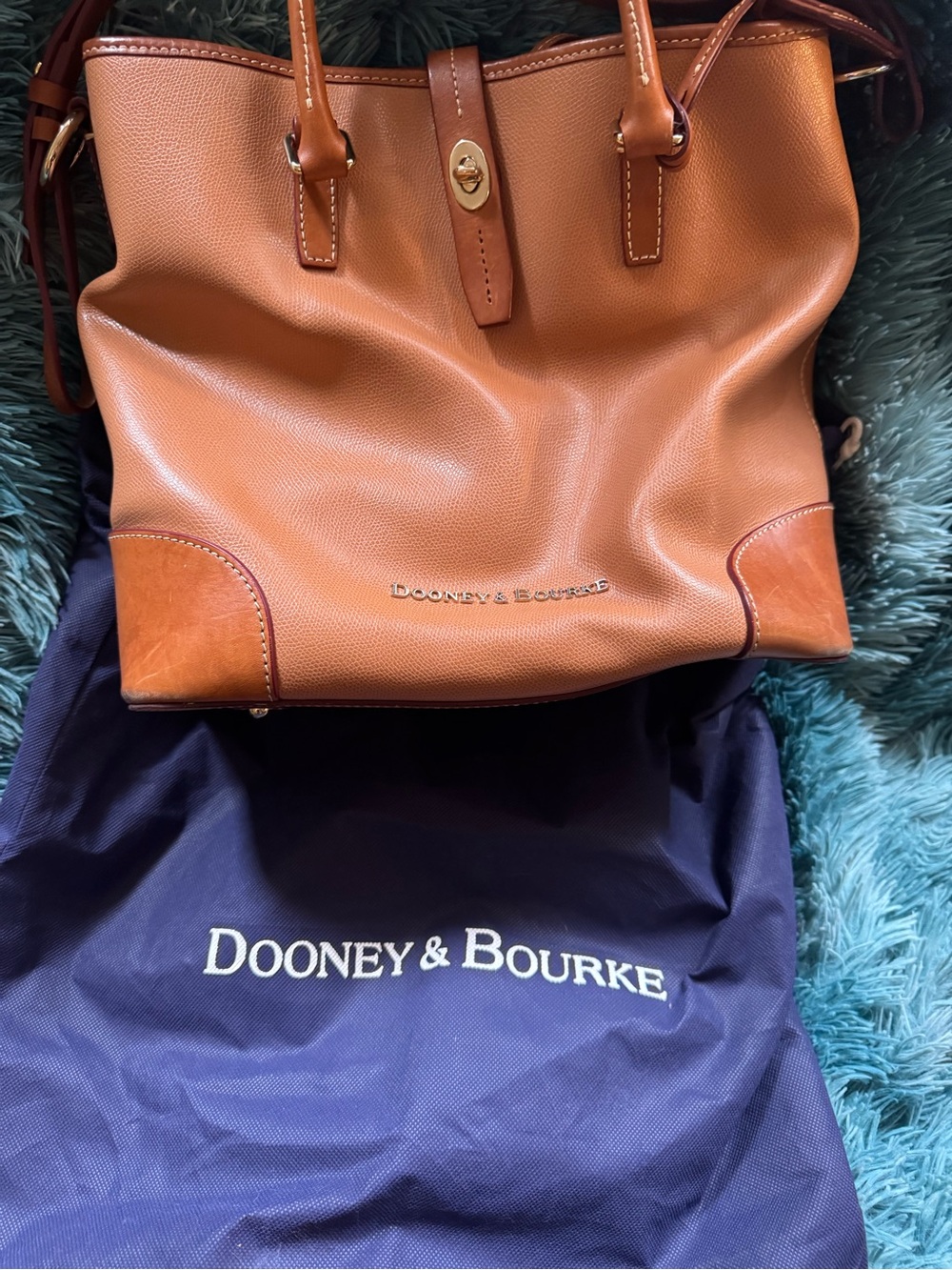 Dooney & Bourke Cognac Leather Tote with Turn-Lock Strap